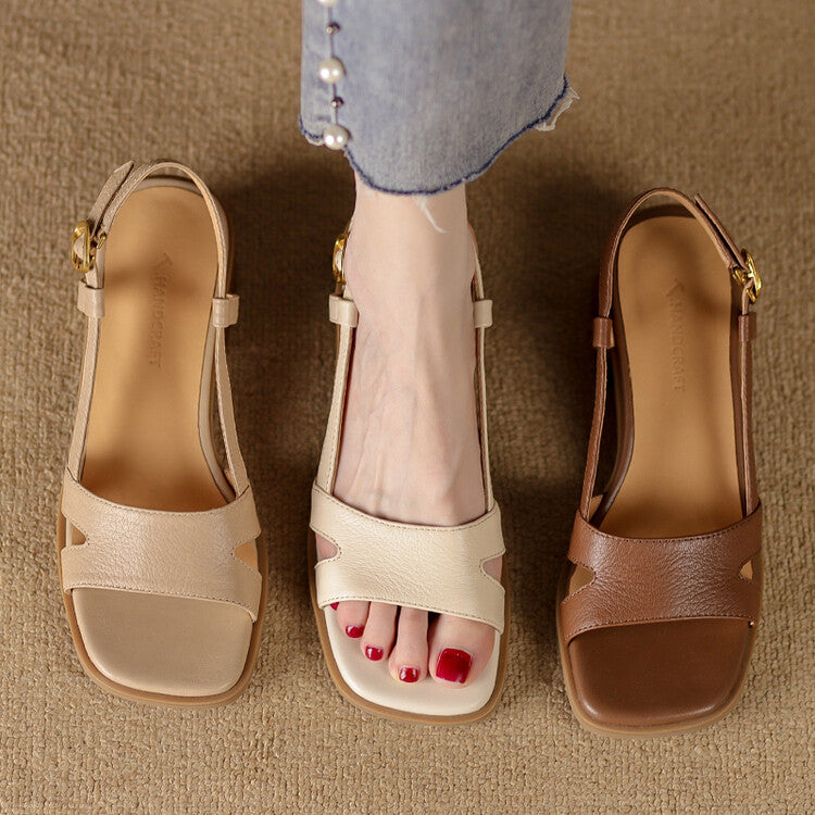 Lera Genuine Leather Square-Toe Sandals
