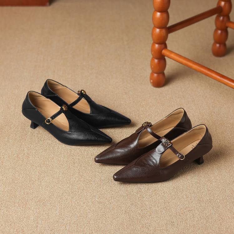 Olia Genuine Leather Kitten Heels