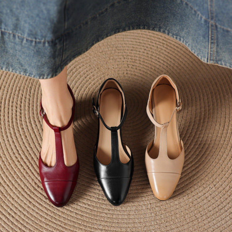Orena Genuine Leather T-Strap Heels