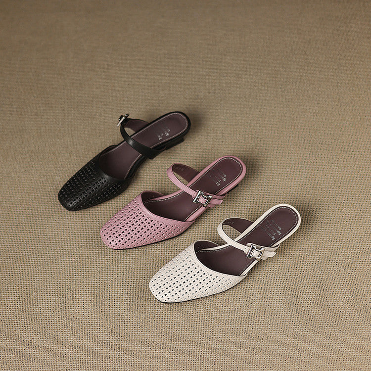 Mevi Genuine Leather Flat Mules
