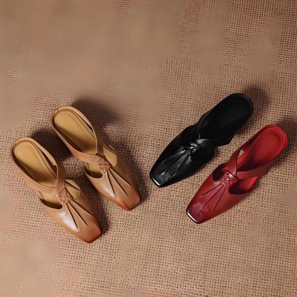 Doria Genuine Leather X-Strap Mules