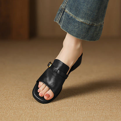 Morea Genuine Leather Open-Toe Heels