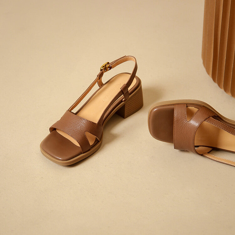 Lera Genuine Leather Square-Toe Sandals
