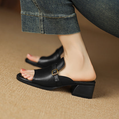Morea Genuine Leather Open-Toe Heels