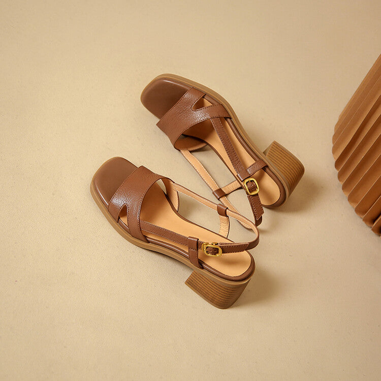 Lera Genuine Leather Square-Toe Sandals