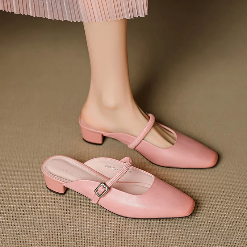 Belora Genuine Leather Mary Jane Mules