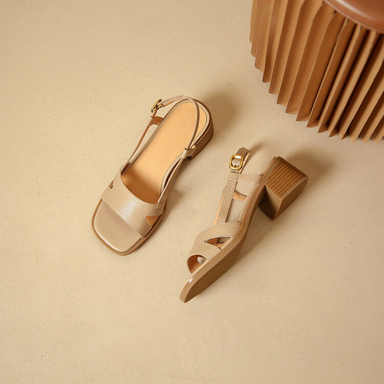 Lera Genuine Leather Square-Toe Sandals
