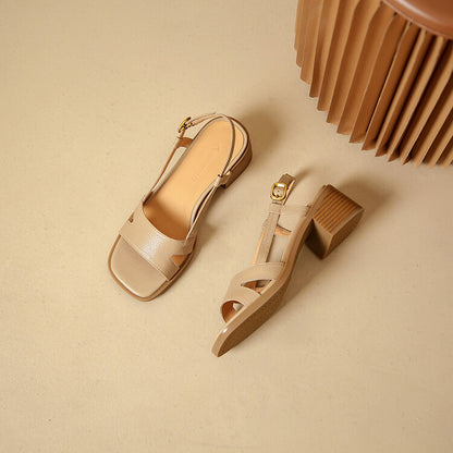 Lera Genuine Leather Square-Toe Sandals