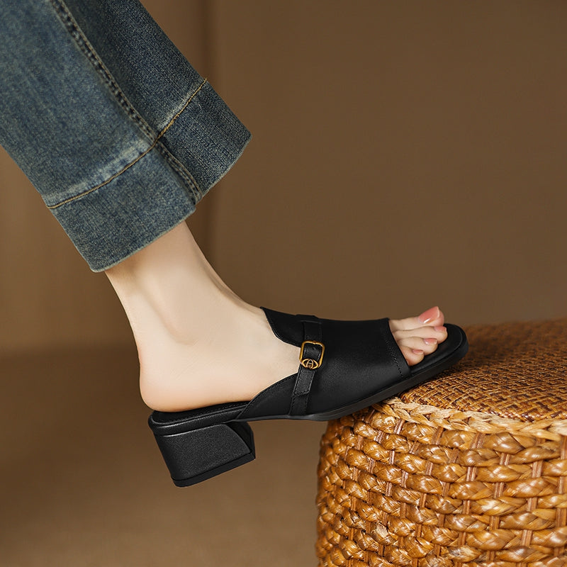 Morea Genuine Leather Open-Toe Heels