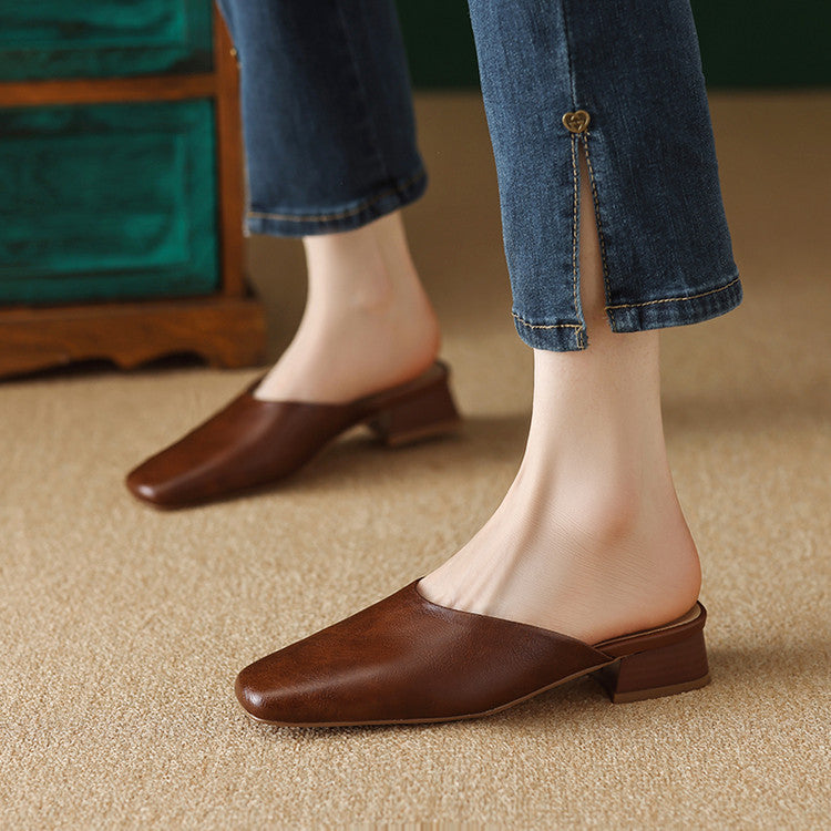 Lera Genuine Leather Mule Pumps