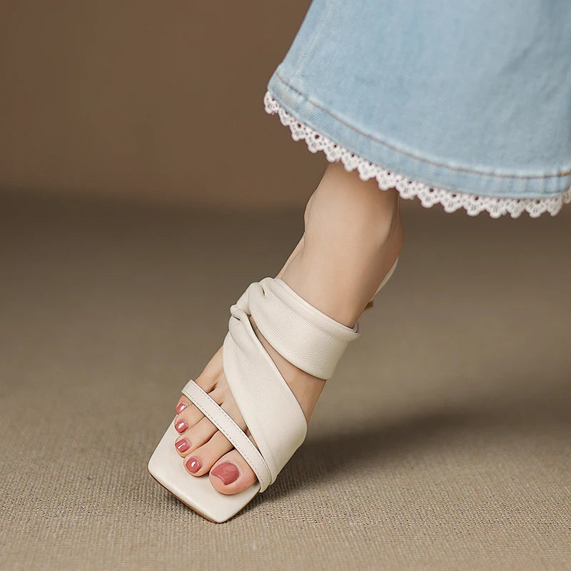 Zelen Genuine Leather Crossover Strap Sandals