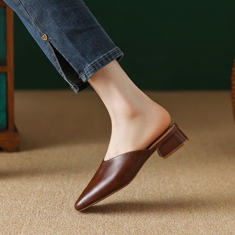 Lera Genuine Leather Mule Pumps