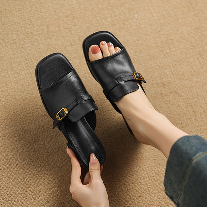 Morea Genuine Leather Open-Toe Heels