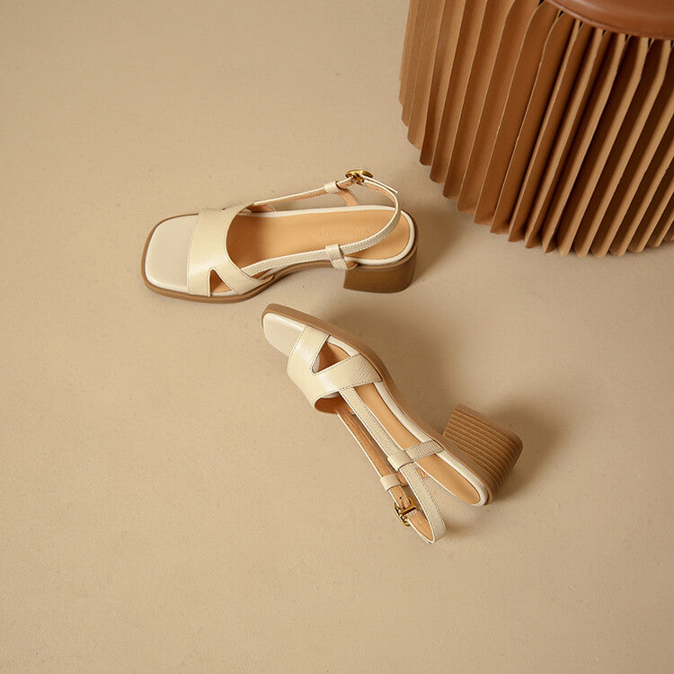 Lera Genuine Leather Square-Toe Sandals