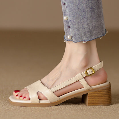 Lera Genuine Leather Square-Toe Sandals
