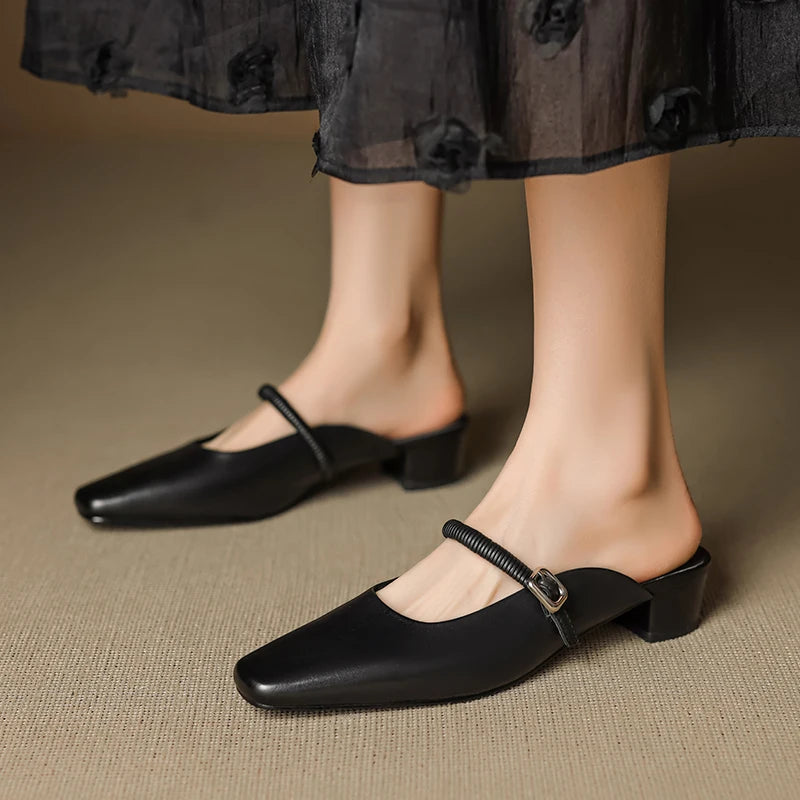 Belora Genuine Leather Mary Jane Mules