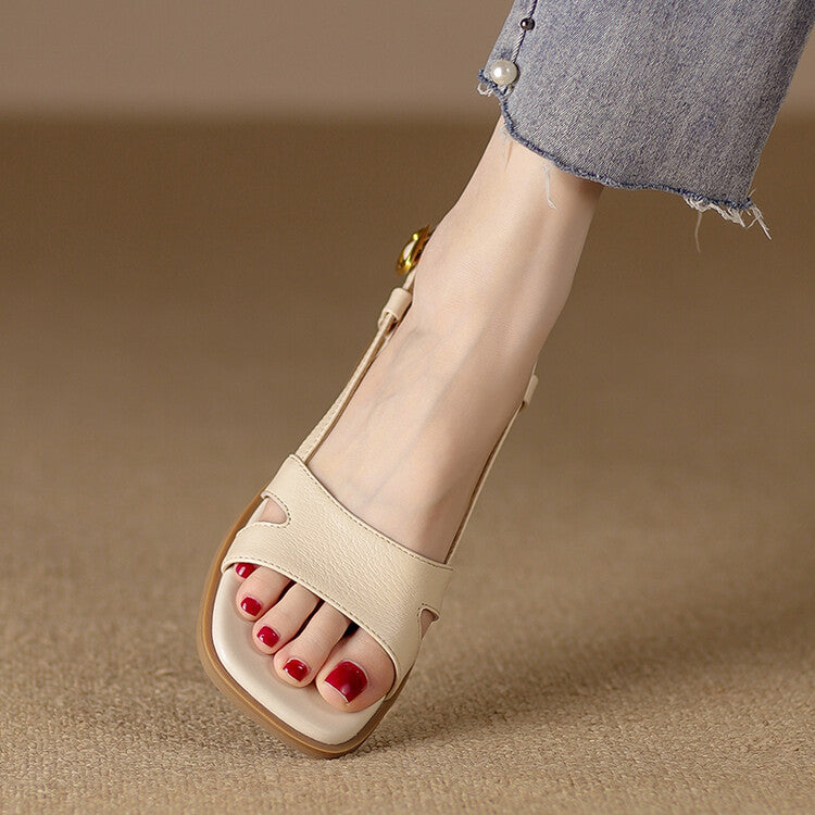 Lera Genuine Leather Square-Toe Sandals