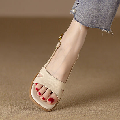 Lera Genuine Leather Square-Toe Sandals