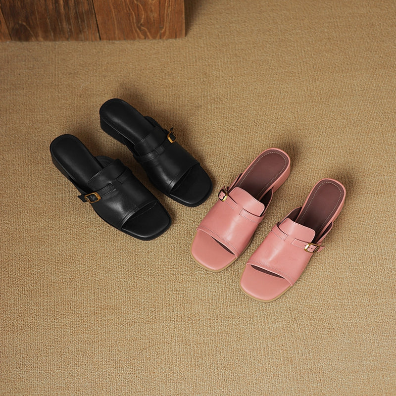 Morea Genuine Leather Open-Toe Heels