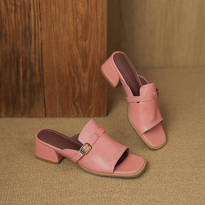 Morea Genuine Leather Open-Toe Heels