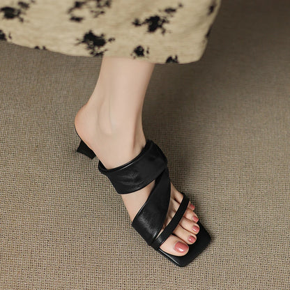 Zelen Genuine Leather Crossover Strap Sandals