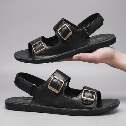 Eron Dual-Strap Genuine Leather Sandals