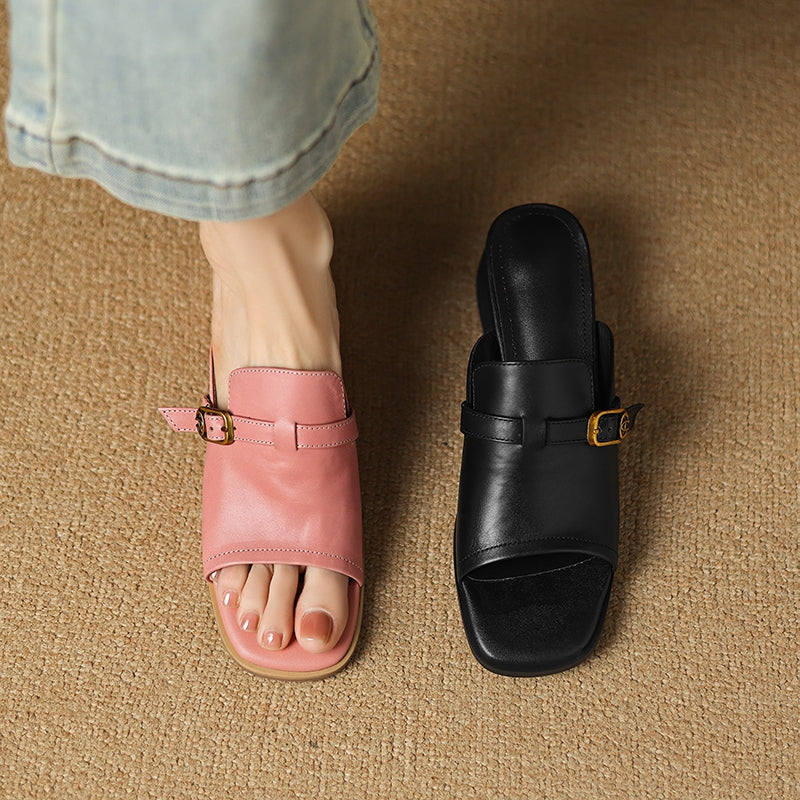 Morea Genuine Leather Open-Toe Heels