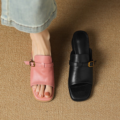 Morea Genuine Leather Open-Toe Heels