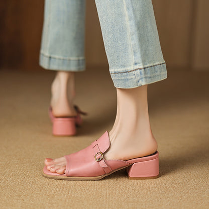 Morea Genuine Leather Open-Toe Heels