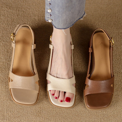 Lera Genuine Leather Square-Toe Sandals