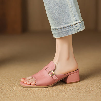 Morea Genuine Leather Open-Toe Heels
