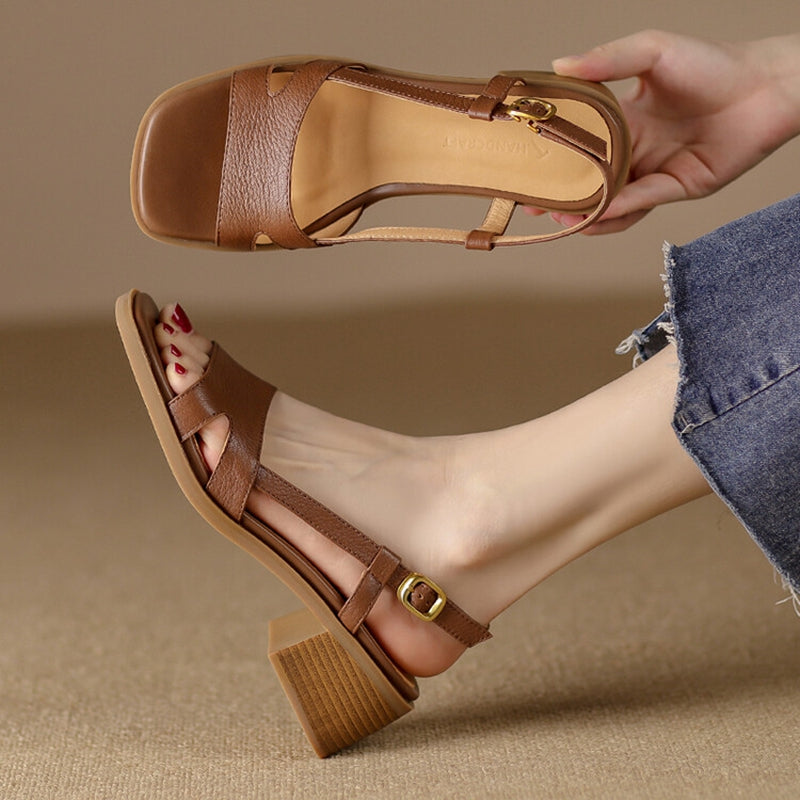 Lera Genuine Leather Square-Toe Sandals