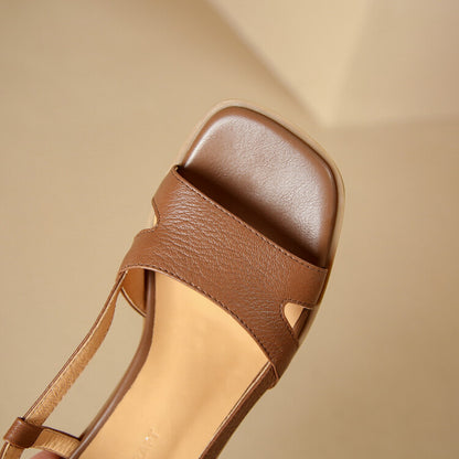 Lera Genuine Leather Square-Toe Sandals