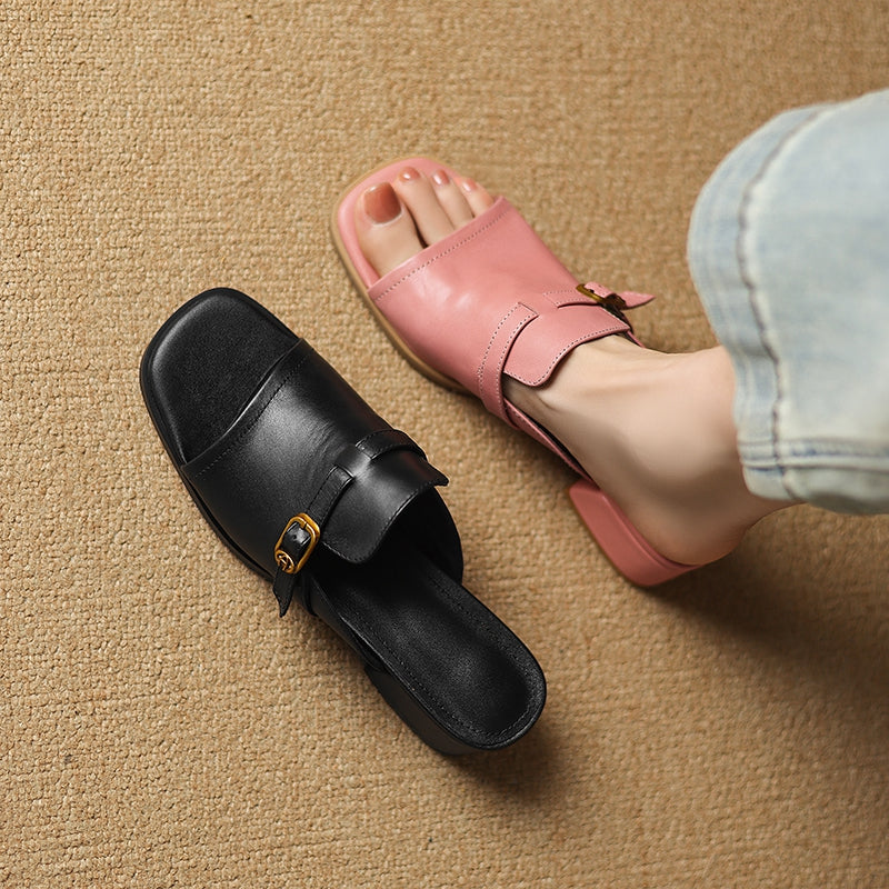 Morea Genuine Leather Open-Toe Heels
