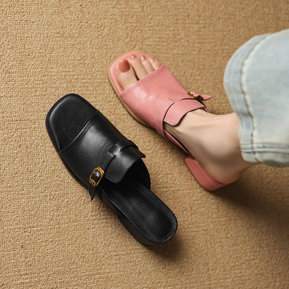 Morea Genuine Leather Open-Toe Heels