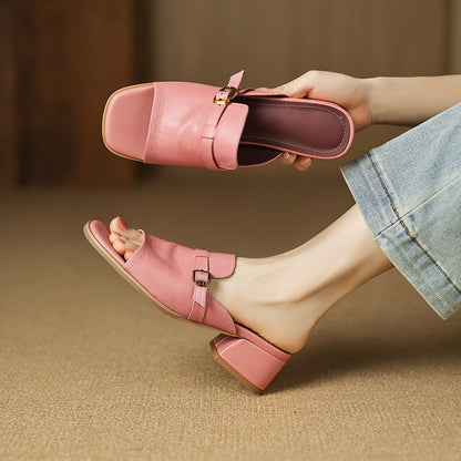 Morea Genuine Leather Open-Toe Heels