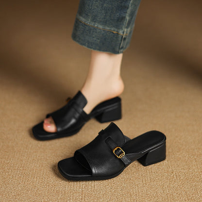 Morea Genuine Leather Open-Toe Heels