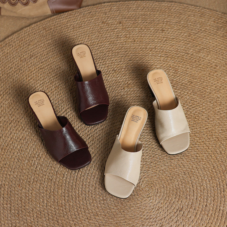 Lori Genuine Leather Open-Toe Mules