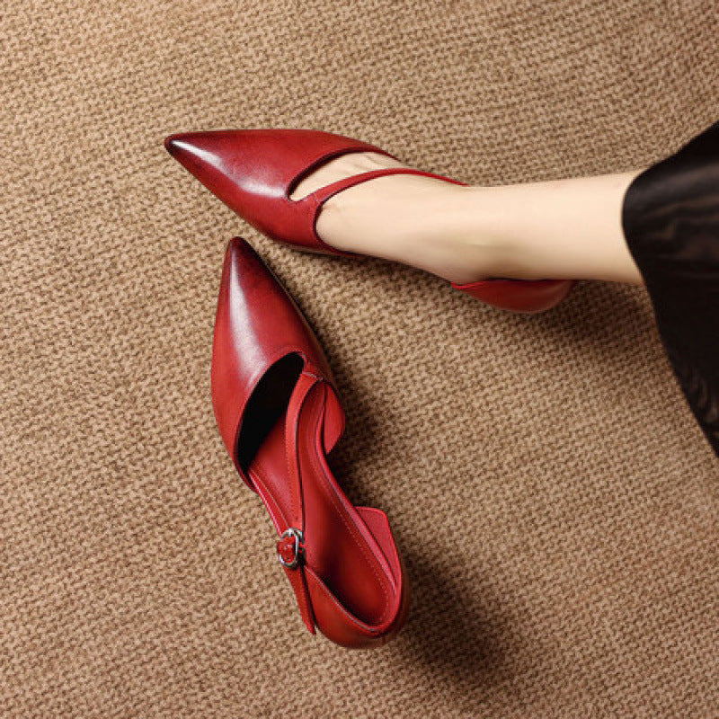 Deve Genuine Leather Crossover Strap Heels