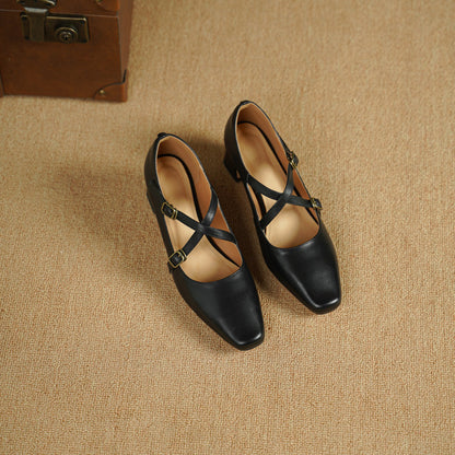Kesia Genuine Leather Crisscross Strap Heels