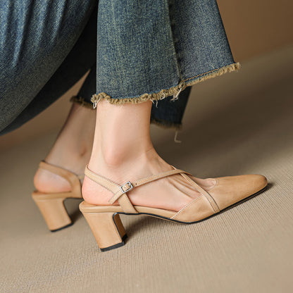 Norea Genuine Leather Cross Strap Heels