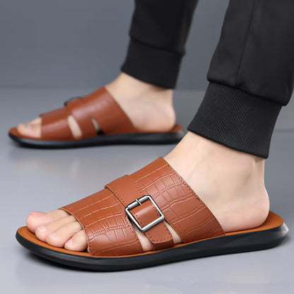 Daric Crocodile Pattern Leather Sandals