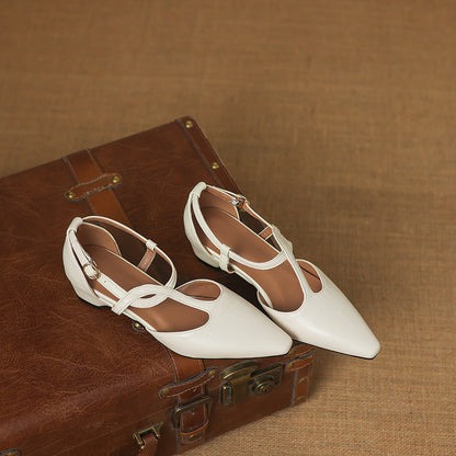 Falia Genuine Leather T-strap Heels