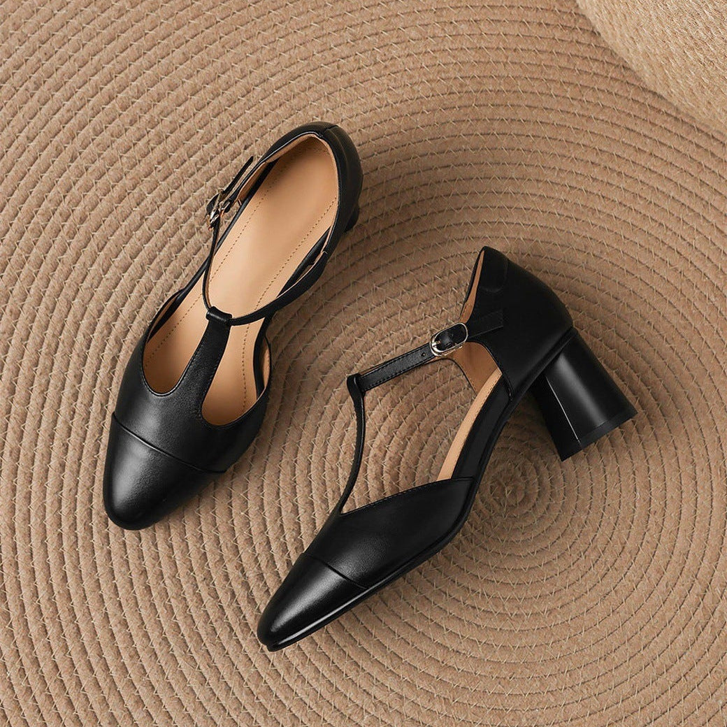 Orena Genuine Leather T-Strap Heels