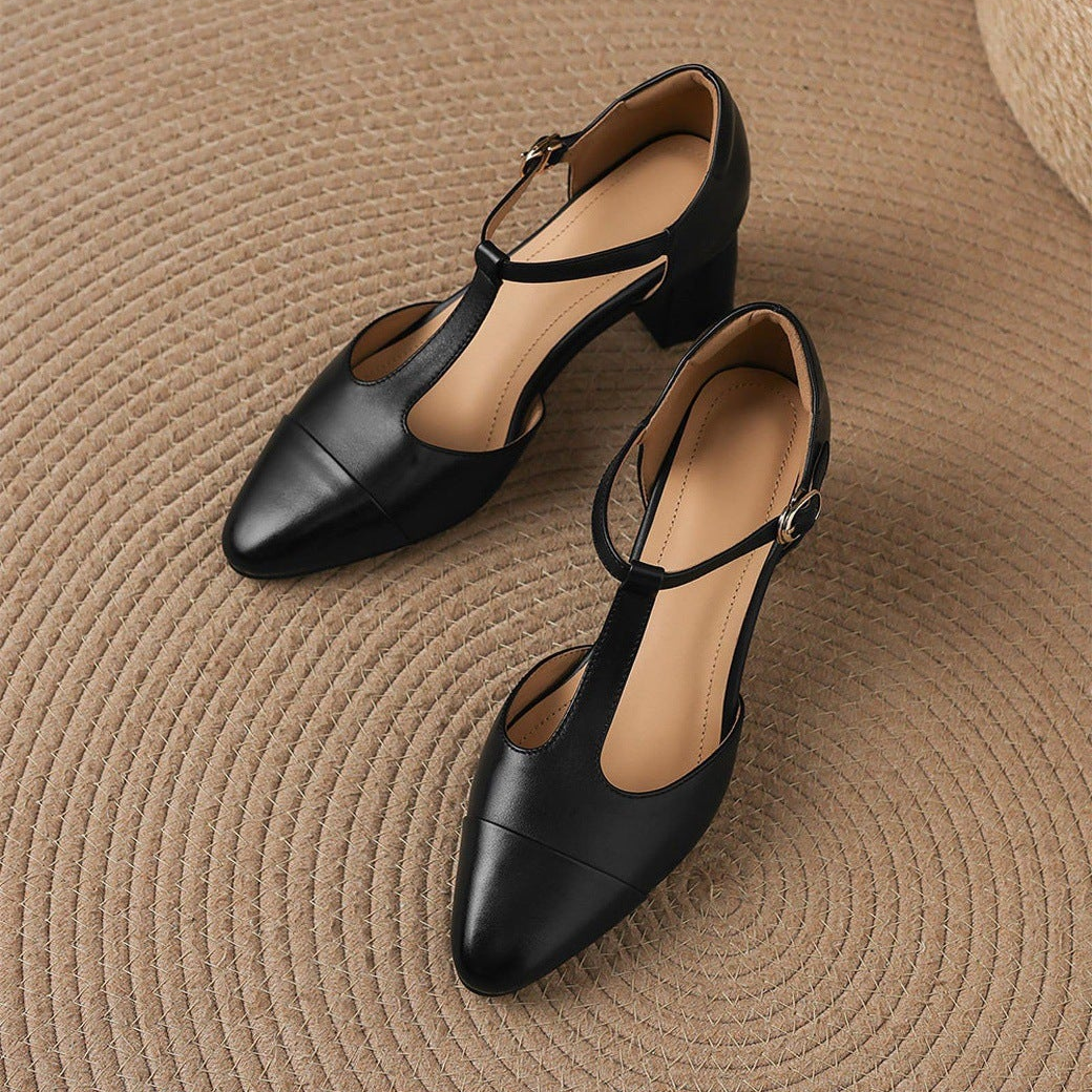 Orena Genuine Leather T-Strap Heels