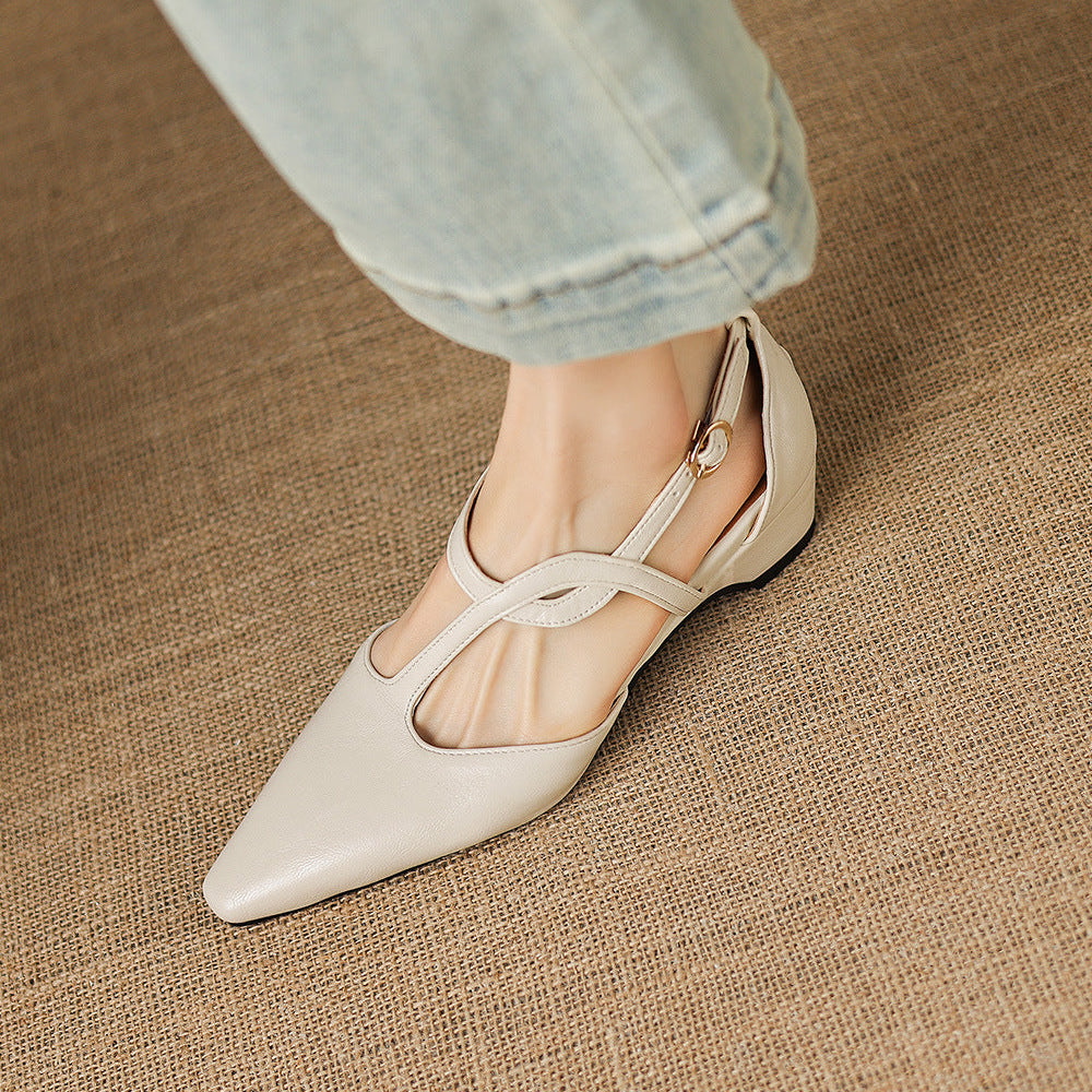 Falia Genuine Leather T-strap Heels
