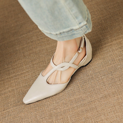 Falia Genuine Leather T-strap Heels