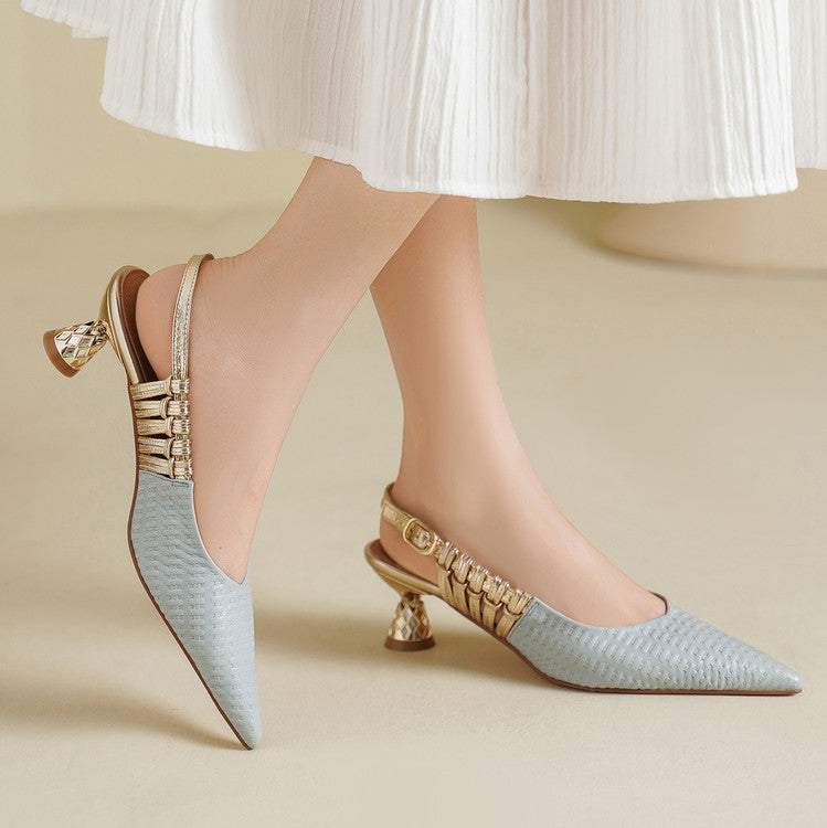 Vessa Genuine Leather Slingback Kitten Heels