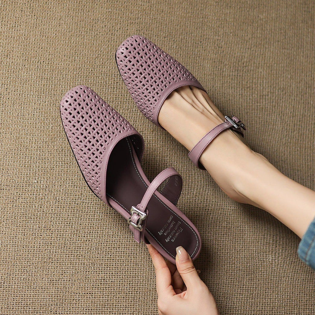 Mevi Genuine Leather Flat Mules
