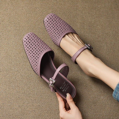 Mevi Genuine Leather Flat Mules